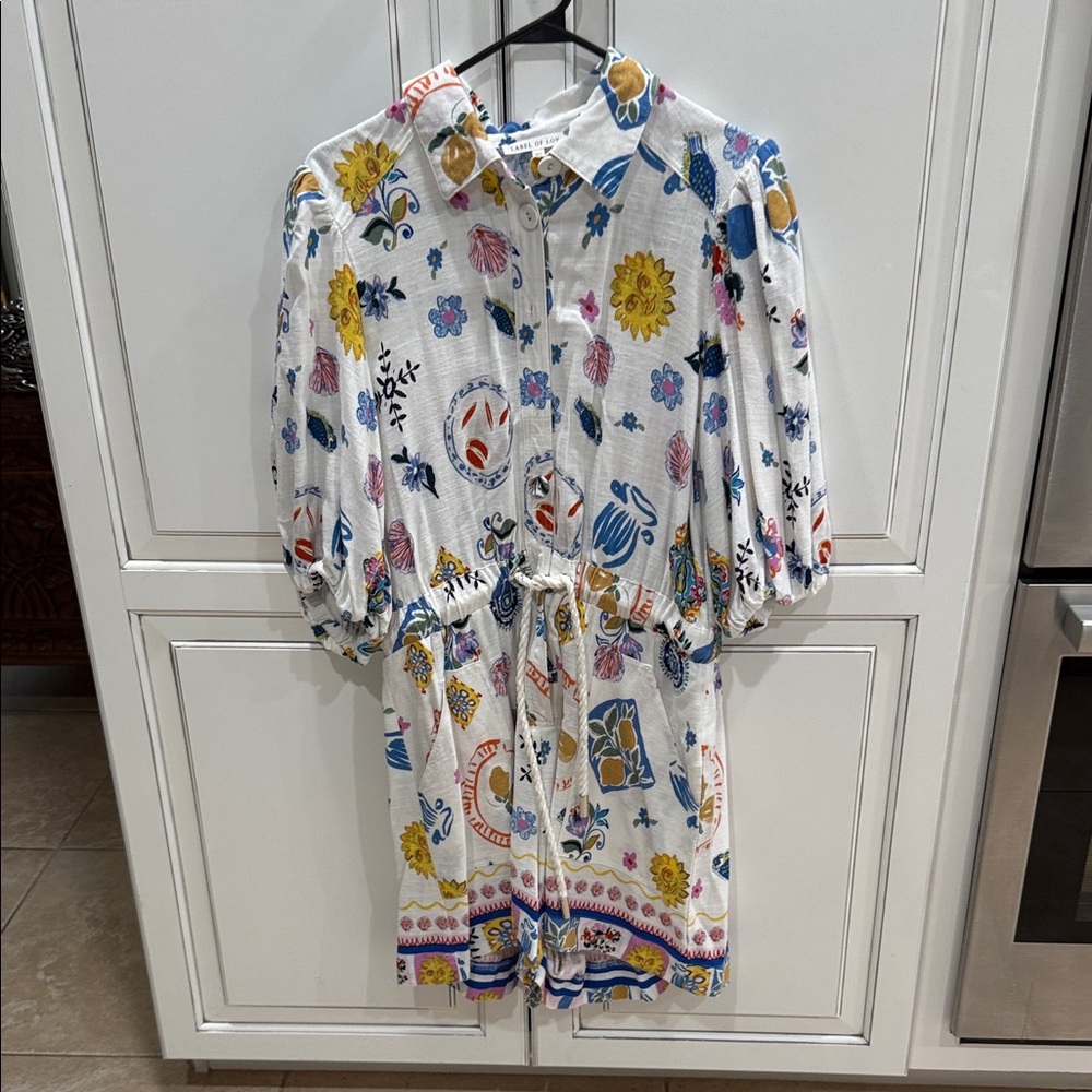 Beach print shorts romper